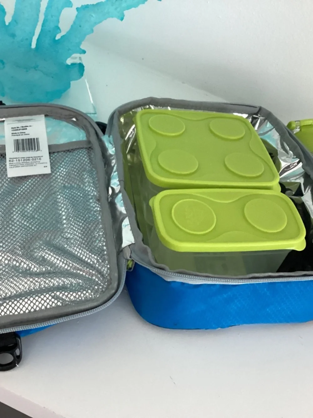 AZ Pro Insulated Zipper Lunch Bag, Blue Geometric w/ Containers & Ice Packs NEW